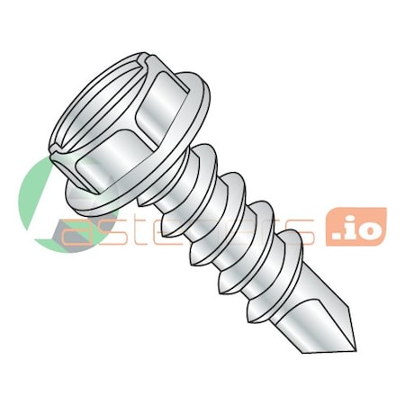 Newport Fasteners Self-Drilling Screw, #4 x 3/8 in, Zinc Plated Steel Hex Head Slotted Drive, 10000 PK 469792